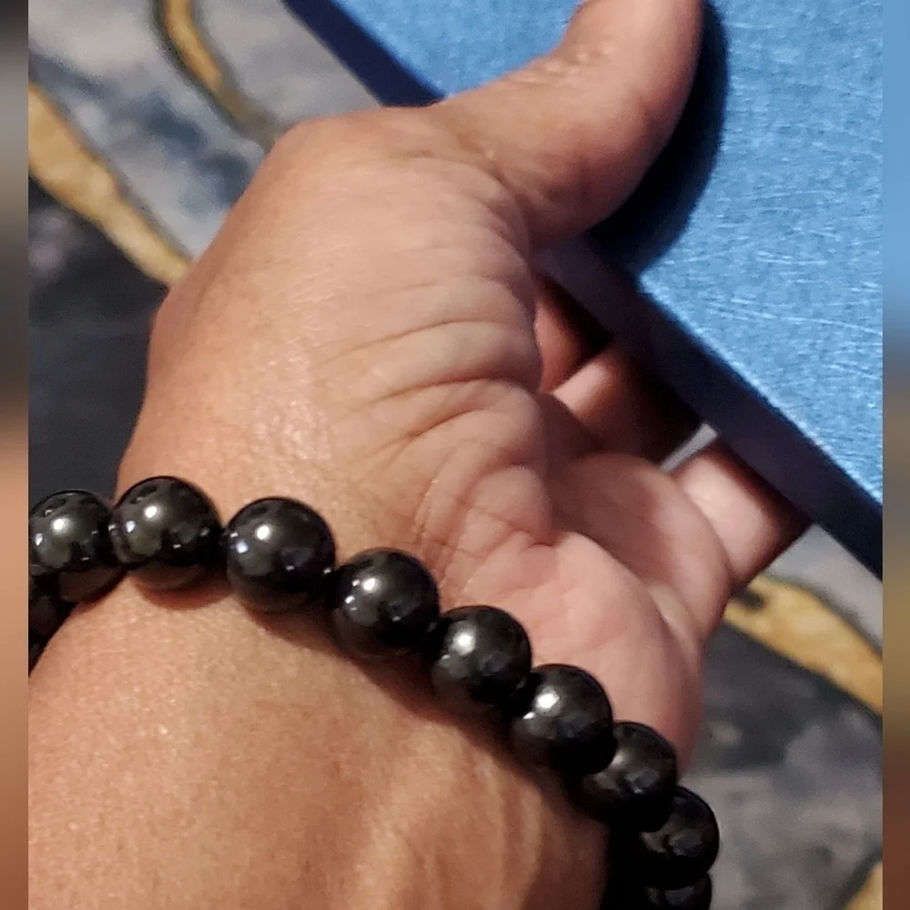 Elite Shungite Beaded Stretch Bracelet With Silver Dragon Head Charm